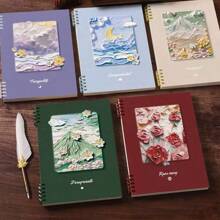 Thick Loose-Leaf A5/B5/A4 Size Notebook Oil Painting Scenery Coil Student Notebooks 60 Pages Cute Notebook With Detachable Pages For School, Journaling, School Supplies,Back To School