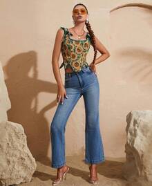 Womens Vintage 1920s Renaissance Lace Trim Corset Bustier, Retro Fashion - Sunflower - View 4