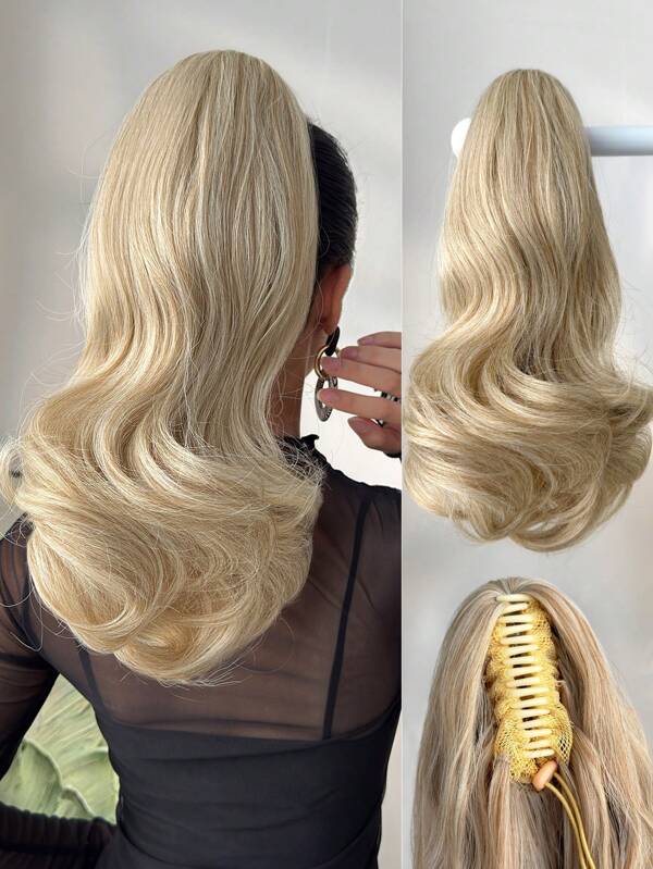 Krallen Pferdeschwanz Verlängerung Haare in Blond 16 Zoll hitzebeständige Faser Synthetisches Schuss Pferdeschwanz Haarteil für Frauen und Mädchen für den täglichen Gebrauch