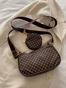 Mini Geometric Pattern Square Coin Purse Retro Pattern Square Bag Classic Women's Crossbody Bag With Hanging Pocket Women's Coin Purse Small Bag - Brown - View 4