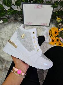 Tenis Zapato de Mujer Plataforma Cuña,  Cómodos, con detalles Métalicos Cadena , Juvenil     Casual  Fiesta  Al aire libre  Sexy          Fiesta  Oficina  Casa  Exterior 4037 - Blanco Charol - Ver 1