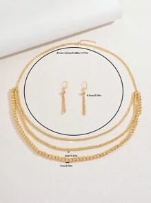 3 Peças Conjunto Deslumbrante de Colar Longo de Contas Redondas de Eid Al Fitr de Alta Qualidade, Brincos, Corrente de Suéter, Acessórios de Casamento Feminino para Festa