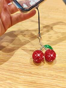Pink Full Diamond Cherry Phone Pendant Shining Full Diamond Cute Cherry Phone Hanging Rope Cute Gourd Phone Hanging Rope - Multicolor - View 1