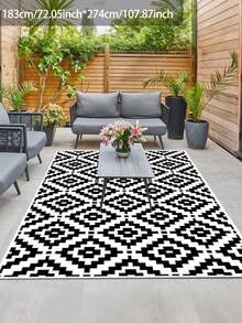 Reversible Waterproof Outdoor Rug, Plastic Straw Patio Camping Mat, Indoor Outdoor RV Carpet Pad, Suitable For Patio, Outdoor Entrance, Backyard, Deck, Bench, Picnic, Camper, Black & White - Black and White-a - View 16