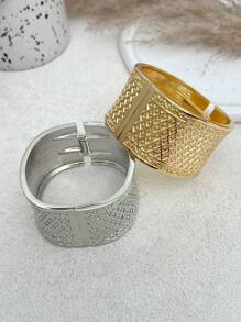1pc European & American Style Exaggerated Geometric Metal Cuff Bracelet, Vintage Minimalist Wide Unique Design Wrist Bangle, Fashionable Jewelry For Women