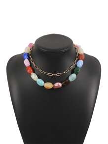 Collier de pierres colorées ZAA, collier de perles en pierres colorées, collier de clavicule pour femmes à la mode empilable, cadeau de bijoux pour vacances et banquets