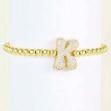 1 件经典时尚 18k 镀金锆石字母串饰手链奢华 A-Z 字母泡泡可调节链条手链女士珠宝礼物