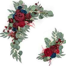 2 包豪华人造玫瑰花环装饰套件塑料玫瑰花适用于婚礼拱门和欢迎标志装饰 - 非常适合感恩节活动手工制作的仿花花环套装 - 优雅的人造玫瑰花束适用于婚礼和订婚，可立即用于仪式、楼梯和椅子装饰