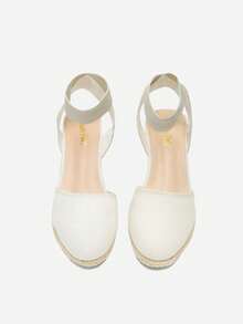 Women's Elastic Ankle Strap Espadrilles Wedge Sandals - Beige - View 9