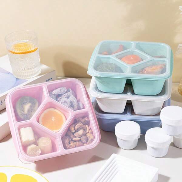 Snack Containers For Kids & Adult 5 Compartments Lunchable Container Reusable Lunch Bento Box, Wheat Straw, Dishwasher Safe, Stackable