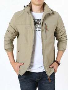 Men's Casual Waterproof Windbreaker, Men's Coats, Winter Coat, Hoodies, Camping, Hiking Jacket - 卡其色 - 查看 4