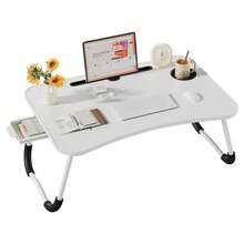 Lap Desk For Laptop Bed Trays For Eating And Laptops Bed Desk Bed Table Tray Stand With Cup Holder/Drawer Lap Tray Breakfast In Bed Tray For Sofa/Couch/Writing On Low Sitting Floor Large Portable - 白色 - 查看 2