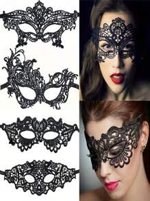 1pc Black Sexy Lace Half Face Mask, Halloween Costume Props For Women