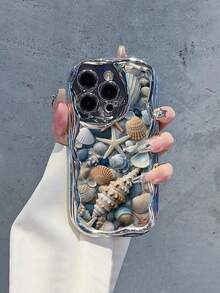 Ocean 1 件时尚电镀贝壳印花加厚防震手机壳，适用于苹果系列防水防摔防刮 - 彩色 - 查看 7