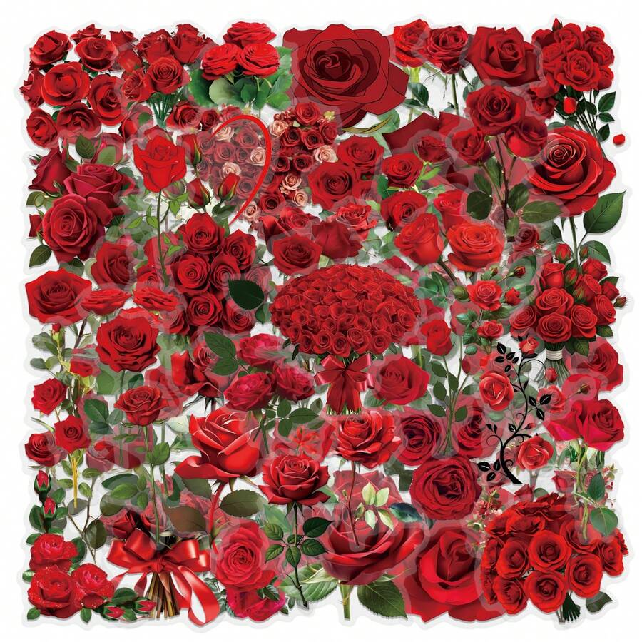 62Pcs Rose Stickers Pack, Aesthetic Stickers For Suitcase, Journal, Scrapbook, Water Bottle, Laptop, Computer, Skateboard, Notebook,PET Transparent Sticker