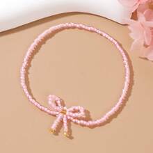 1/2pcs Bohemian Beach Holiday Style Jewelry, Pink & White Beaded Braided Bow Stackable Stretch Bracelets, Lovely Friendship Jewelry Gift For Women & Girls