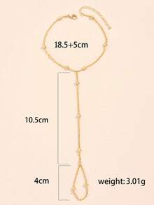 1pc Fashion Pearl Chain Finger Ring, Delicate Bracelet Suitable For Daily Wear By Women (Random Bead Count) - Gold - View 5