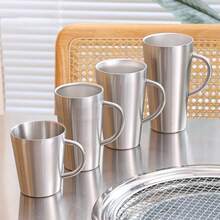 Thickened 304 Stainless Steel Water Cup, Double-Layer Anti-Scald, Coffee Cup, Beverage Cup, Tea Cup, Milk Cup, Easy To Clean, Durable, Shatter-Resistant, With Handle For Easy Grip, Suitable For Home, Office, Restaurant, Beverage Shop, Picnic Use - 1 - View 7