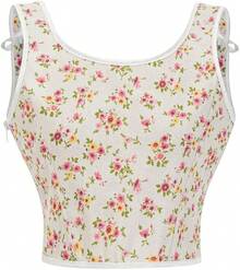Womens Vintage 1920s Renaissance Lace Trim Corset Bustier, Retro Fashion - Cream Floral - View 2