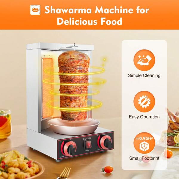Eatssode ‌3000W Elektrischer Kebab Grill, Dönergrill Gasbetrieben, Automatische Drehspieß mit Edelstahl Gehäuse, vertikaler Dönergrill für Hotels, Restaurants, Fast-Food-Restaurants, Ladenketten, Outdoor-Kochen, Grillen im Garten, Camping usw