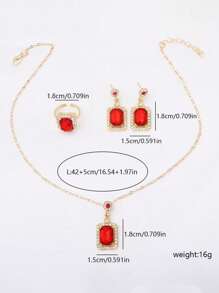 Set de 4 piezas de aretes de botón cuadrados elegantes con cristales de circonita cúbica, collar, aretes, anillo (sin caja de regalo)