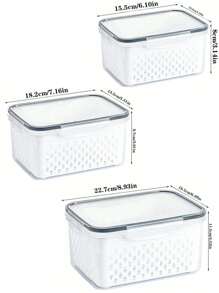 1pc/3pcs Refrigerator Storage Box With Lid, Removable Drain Basket, Multi-Function Food Divider, Plastic Food Storage Containers For Organizing And Storing Beverages, Fruits, Vegetables, Meat, Salads, Kitchen Utensils, Pantry Items, Suitable For Outdoor, Camping