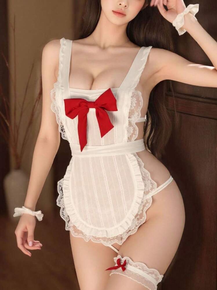 1 set Costume de Cosplay de Femme Anime Maid, Robe de Maid Mignonne Lolita, Comprend Serre-Tête + 2 Anneaux de Jambe + 2 Anneaux de Bras, Halloween