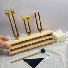 2pcs/Set Gold Tone Professional Sound Therapy Tuning Forks - 128Hz, 512Hz, 432Hz, 256Hz, For Yoga & Meditation With Weight, Includes Stand