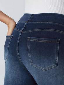 High-Waisted Whiskers, Yoga Jeans, High-Stretch Slim Loose Pockets, Wide Legs, High-Stretch Skinny Loose Pockets, Wide Legs - Màu xanh lam - Xem 3