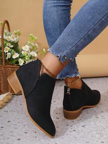 Nude Color Ankle Boots With Back Zipper, Plus Size, Bohemian Vintage Style, Spring/Summer Design - Black - View 4