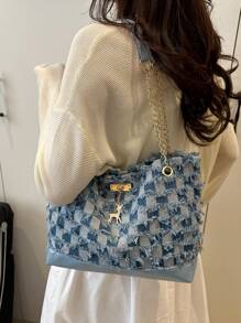Bolso de hombro con hebilla decorativa, costuras, cadena para el hombro, bolso de mujer con hebilla decorativa, bolso tipo hobo de moda urbana, adecuado para compras, citas, regalo para mujeres, apropiado para adolescentes, estudiantes universitarias, trabajo, negocios, ir y venir