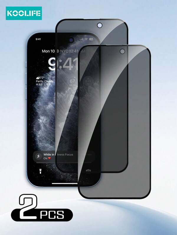 2pcs Koolife Privacy Protection Full Screen Tempered Glass Screen Protector With Black Edge Printing, Anti-Peeping Full Screen Tempered Glass Screen Protector, Anti-Fall, Phone Accessories Suitable For IPhone 11/12/12 Pro/12 Plus/13/13 Pro/13 Pro Max/14/14 Pro/14 Pro Max/15/15 Plus/15 Pro/15 Pro Max/16/16 Plus/16 Pro/16 Pro Max/16e