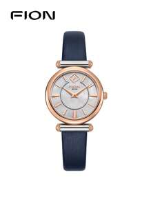 FION Women's Leather Quartz Watch With Mother-Of-Pearl Dial Watch For Ladies Elegant Wrist Analog Watch With Adjustable Strap
