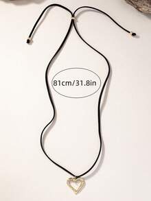 新品镂空心形合金吊坠黑绳颈链可调节长度情人节、妈妈、母亲、母亲节、礼物 - 金色 - 查看 4