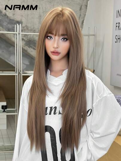 NAMM 32-Inch Brown Long Layered Cut Wig For Women,Silky Synthetic Fiber For Daily Office Wear - Sakura Celebrations Glam & Party Streetwear Photography - Girls Gift Wig Accessories Wig Accessories