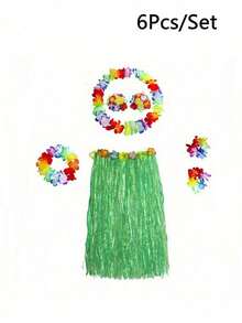 6 件套夏威夷花环项链套装、夏威夷热带派对草裙套装、热带芙蓉花，适合夏季泳池派对和夏威夷主题派对、夏季装饰、派对装饰和用品、节日婚礼海滩生日装饰、夏威夷花环派对用品、母亲节毕业典礼