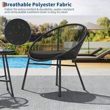 3 Pieces Outdoor Acapulco Chair Patio Bistro Set, All-Weather Patio Conversation Bistro Set With Glass Top Table  2 Chairs W/ Soft Cushion, Outdoor Rattan Patio Furniture Set For Balcony, Pool, Garden - Black - View 5