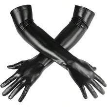 Luwint Women Wet Look Black Long Gloves Costume Cosplay Photoshoot