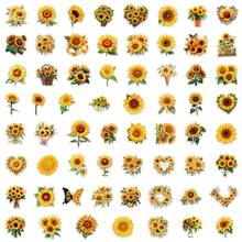 62Pcs Sunflower Stickers Pack, Aesthetic Stickers For Suitcase, Journal, Scrapbook, Water Bottle, Laptop, Computer, Skateboard, Notebook,PET Transparent Sticker - Yellow - View 8