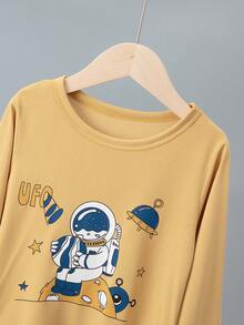 6pcs/Set Boys' Cartoon Astronaut Print Lightweight Long Sleeve Pajama Set, Spring & Autumn - Multicolor - View 3