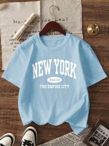 1 buah Kaos Kasual Anak Perempuan Motif Grafis Warna-warni Leher Bulat Lengan Pendek untuk Pelajar, Pakaian Musim Panas Remaja - Kaos Bermotif Serbaguna dan Imajinatif untuk Menginspirasi Ekspresi Diri - Baby Blue - View 4