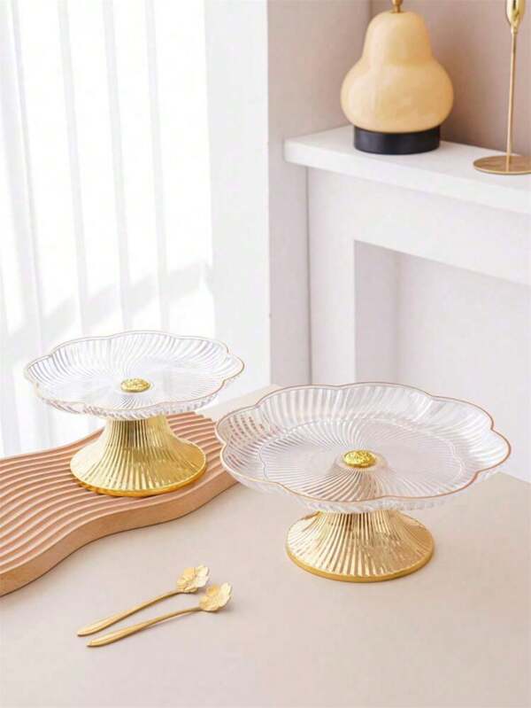 1 bandeja de bolo em formato de flor com base dourada, prato decorativo para festa de casamento