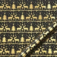 6pcs/Pack Metallic Gold Christmas Wrapping Paper, Vintage Foil Printing High-End Black Gold Christmas Tree & Deer Pattern Gift Box Decoration Paper