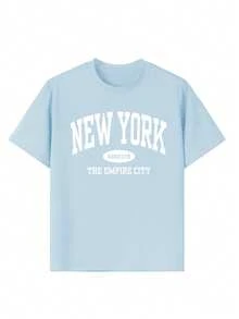 1 buah Kaos Kasual Anak Perempuan Motif Grafis Warna-warni Leher Bulat Lengan Pendek untuk Pelajar, Pakaian Musim Panas Remaja - Kaos Bermotif Serbaguna dan Imajinatif untuk Menginspirasi Ekspresi Diri - Baby Blue - View 5