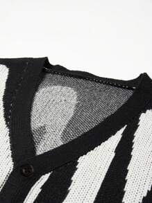 1 件青少年男童休闲户外运动品牌拼色袖口长袖针织开衫，厚款，适合秋冬