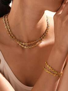 1set MiDuoDuo European & American Style Colorful Zirconia & Chain Link Design Stainless Steel Jewelry Set, Fashion - Dopamine Necklace Set - View 10
