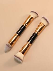 2件套双头化妆刷套装，含腮红刷、粉底刷、定妆刷、散粉刷，旅行化妆工具 - 金色 - 查看 7