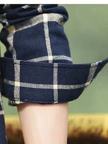 Men's Long-Sleeved Plaid Shirt, Casual Shirts, Striped Streetwear, Fashion Tops - 藏蓝色 - 查看 11