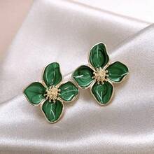 1 Pair Fashion Retro Red Lotus Dangle Earrings, Enamel Painted Floral Stud Earrings, Accessory Valentines,Mom,Mother,Mother's Day,Gift - White - View 7