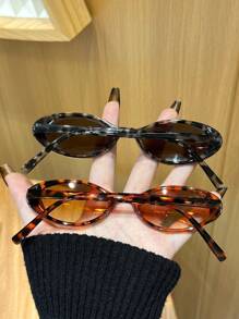 2 pièces Lunettes mode ovales à monture complète léopard pour femmes - Design en plastique parfait pour les vacances à la plage, les séances photo de rue et les tenues quotidiennes